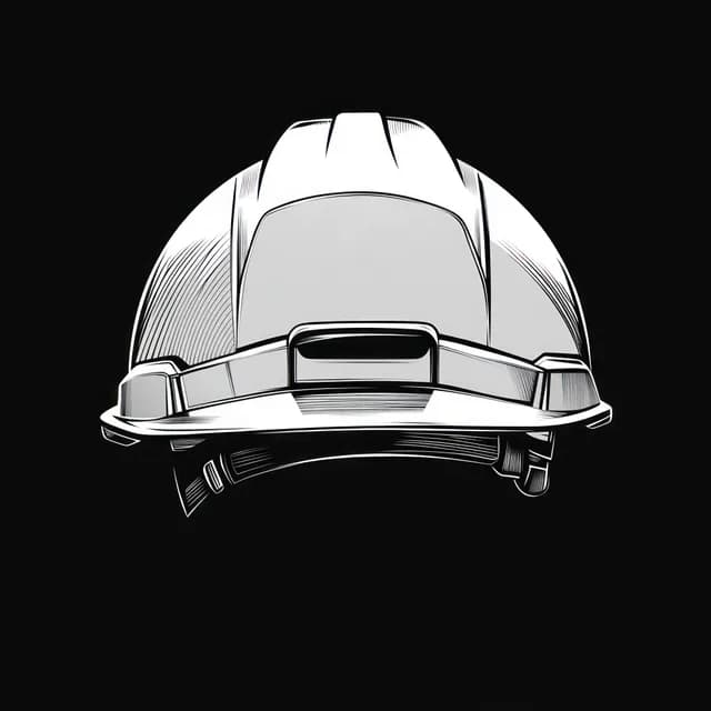 Capacete de segurança branco para construção visto de frente sobre fundo preto com detalhe da tira de proteção